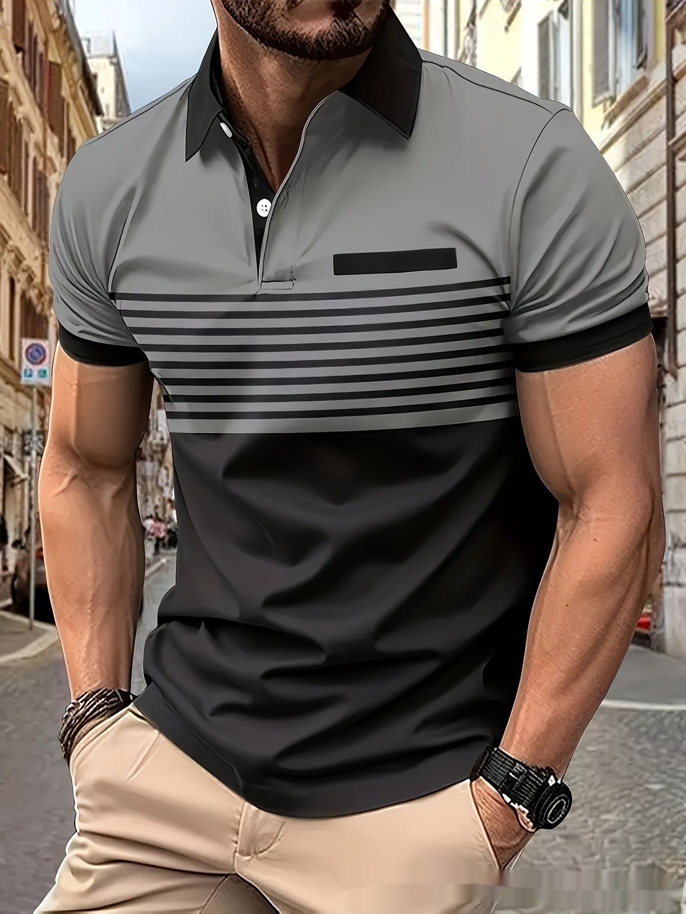 Casual Striped Shirt With Chest Pocket Men Clothing - cas7m