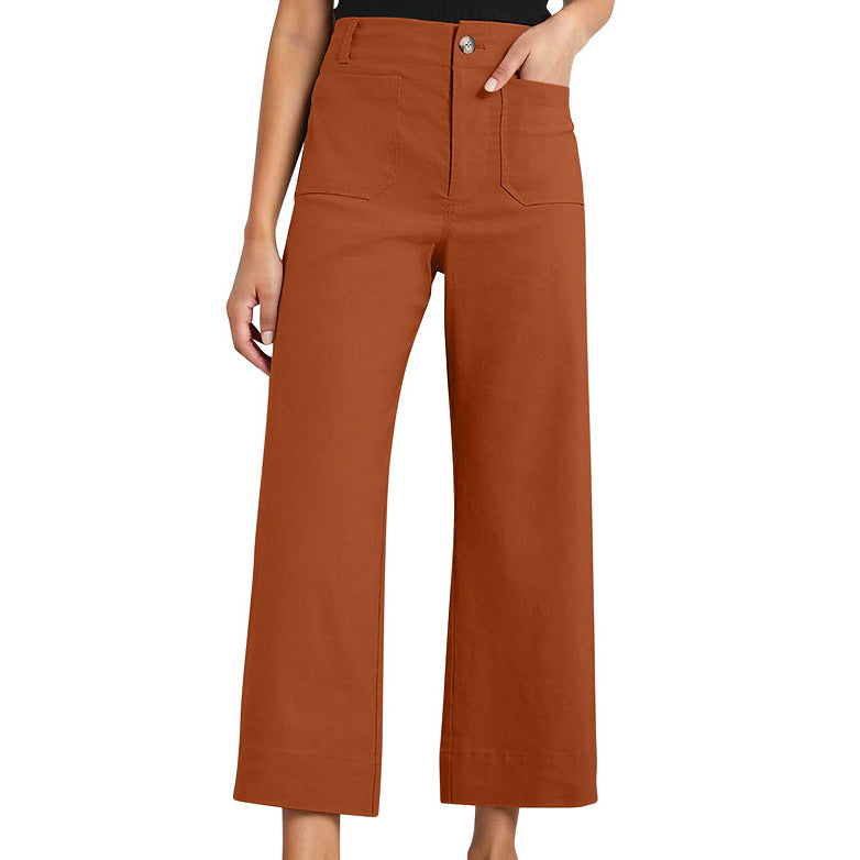 High Waist Slimming Casual Women's Cropped Wide-leg Pants - cas7m