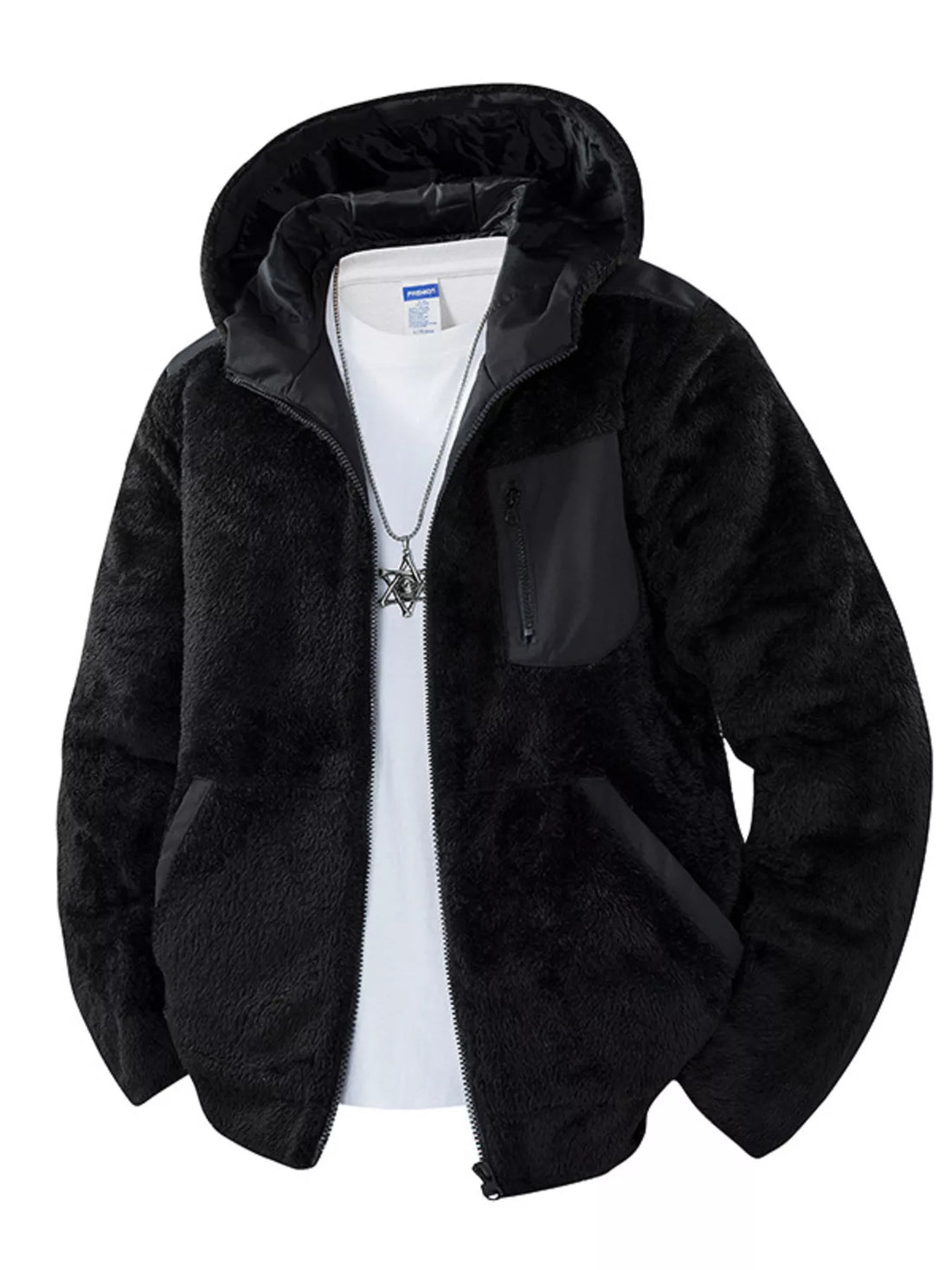 Men's Zip Up Fleece Hooded Jacket - cas7m