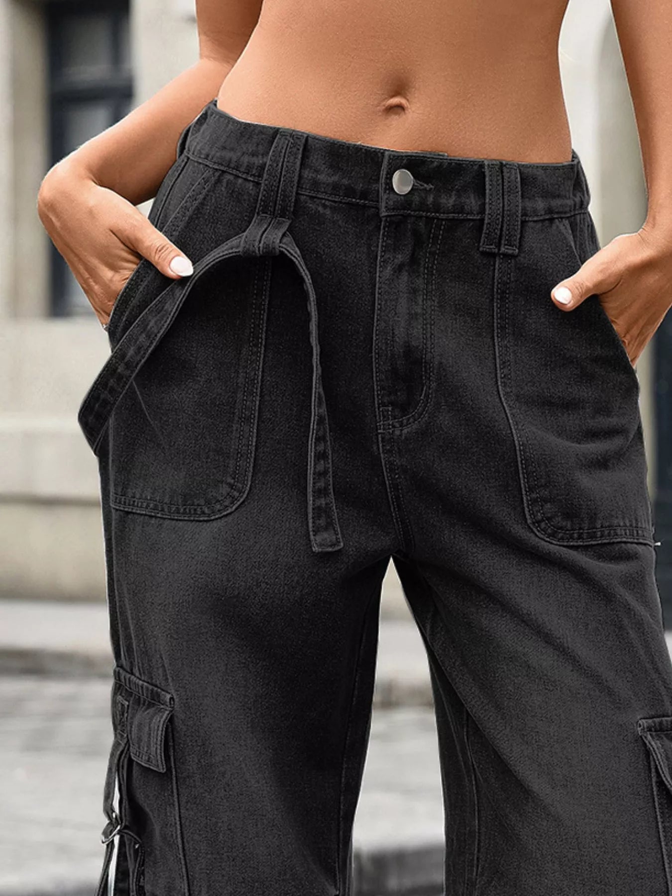 Wide Leg Cargo Jeans - cas7m