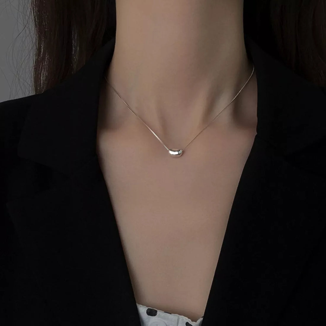 925 Sterling Silver Bean Pendant Necklace - cas7m