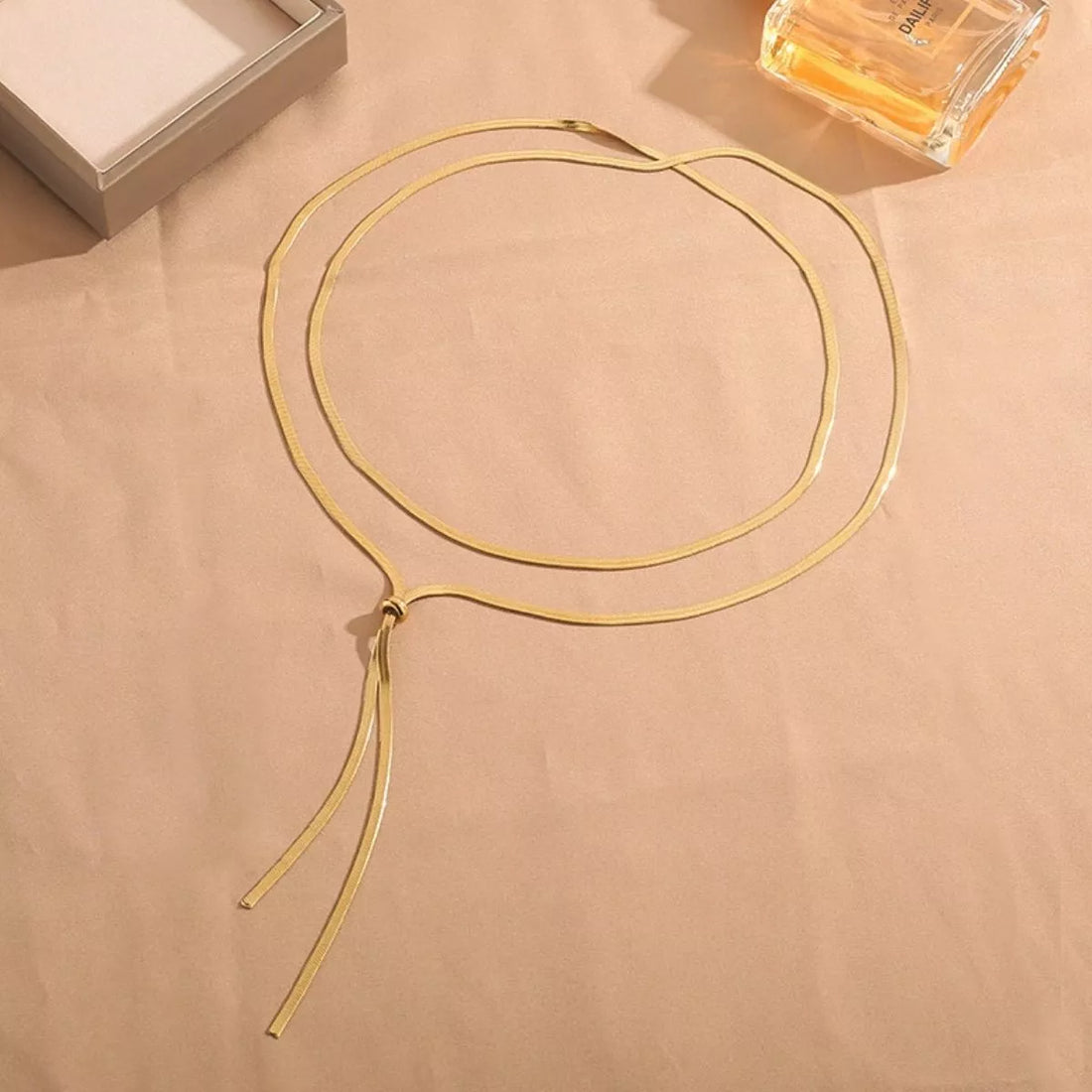 Layered Snake Chain Y Necklace - cas7m