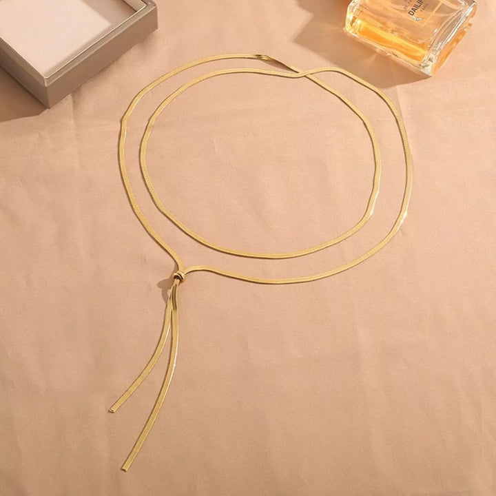 Layered Snake Chain Y Necklace - cas7m