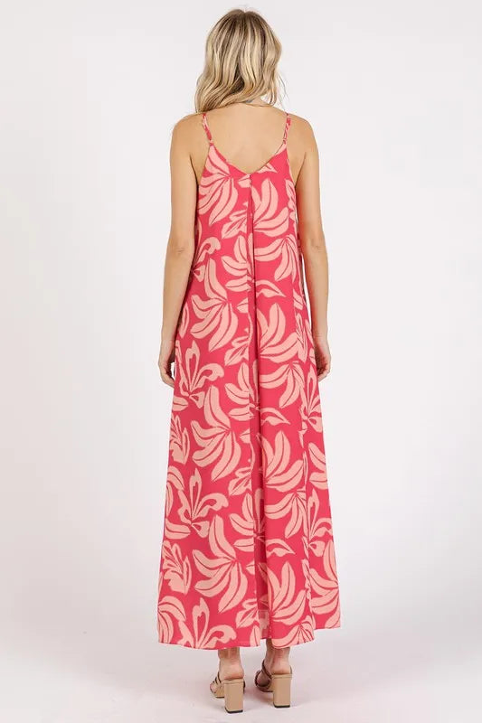 Mittoshop Printed V-Neck Maxi Cami Dress with Pockets - cas7m
