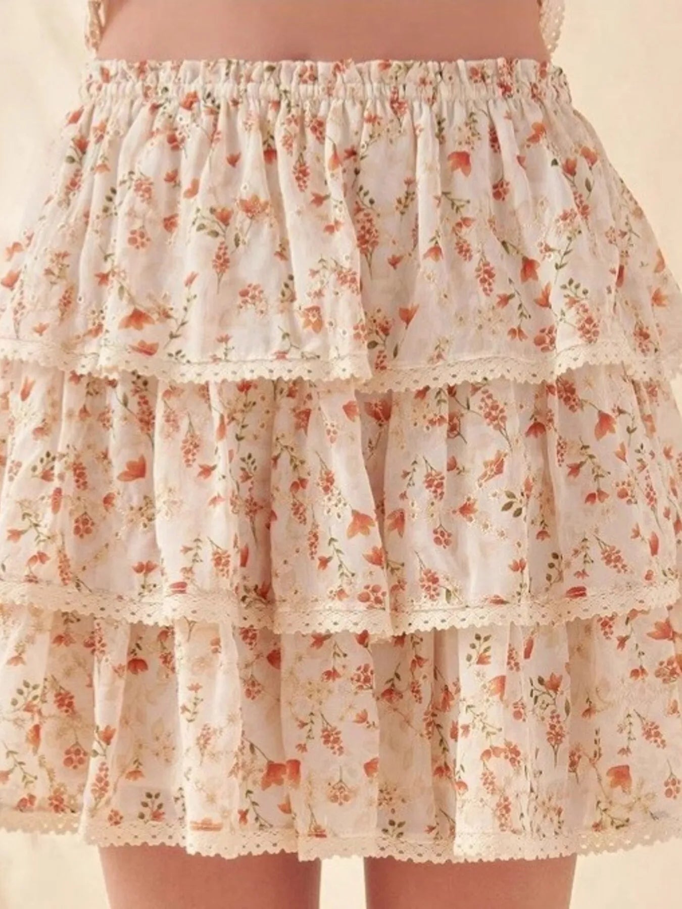 Floral Layered Ruffle Mini Skirt - cas7m