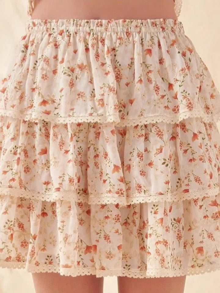 Floral Layered Ruffle Mini Skirt - cas7m