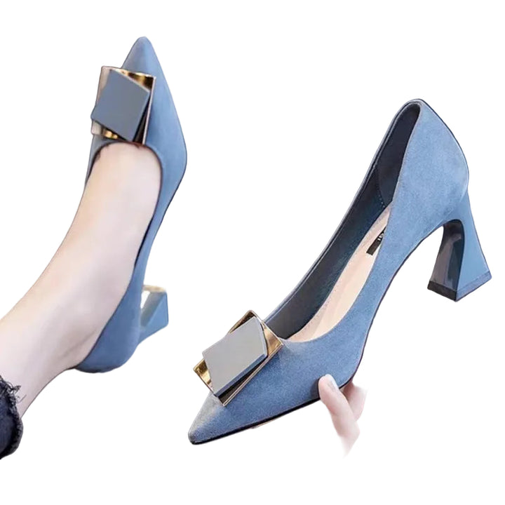 Nude Thick Mid-Heel Pointed Women's High Heels