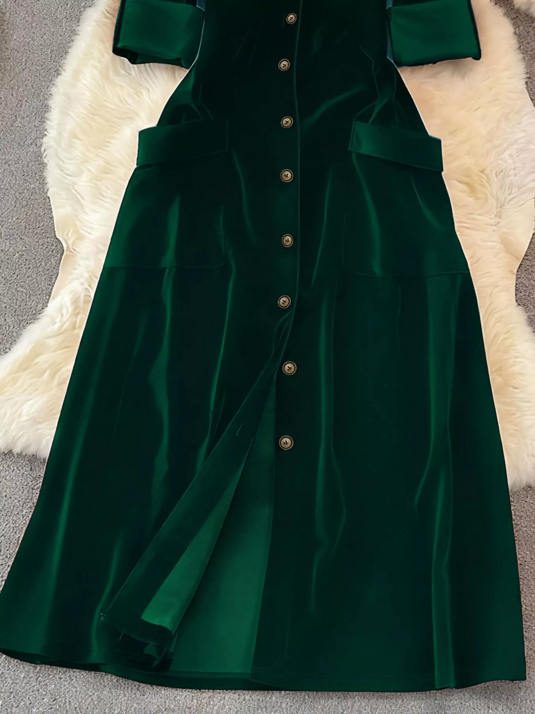 Velvet Button-Down Midi Dress - cas7m