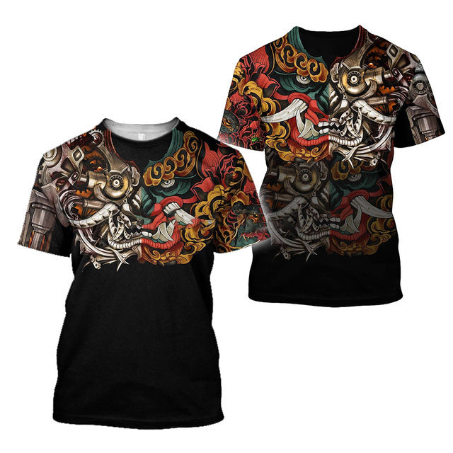 3D Men's T-shirt Samurai Printed T-shirt Loose Round Neck - cas7m