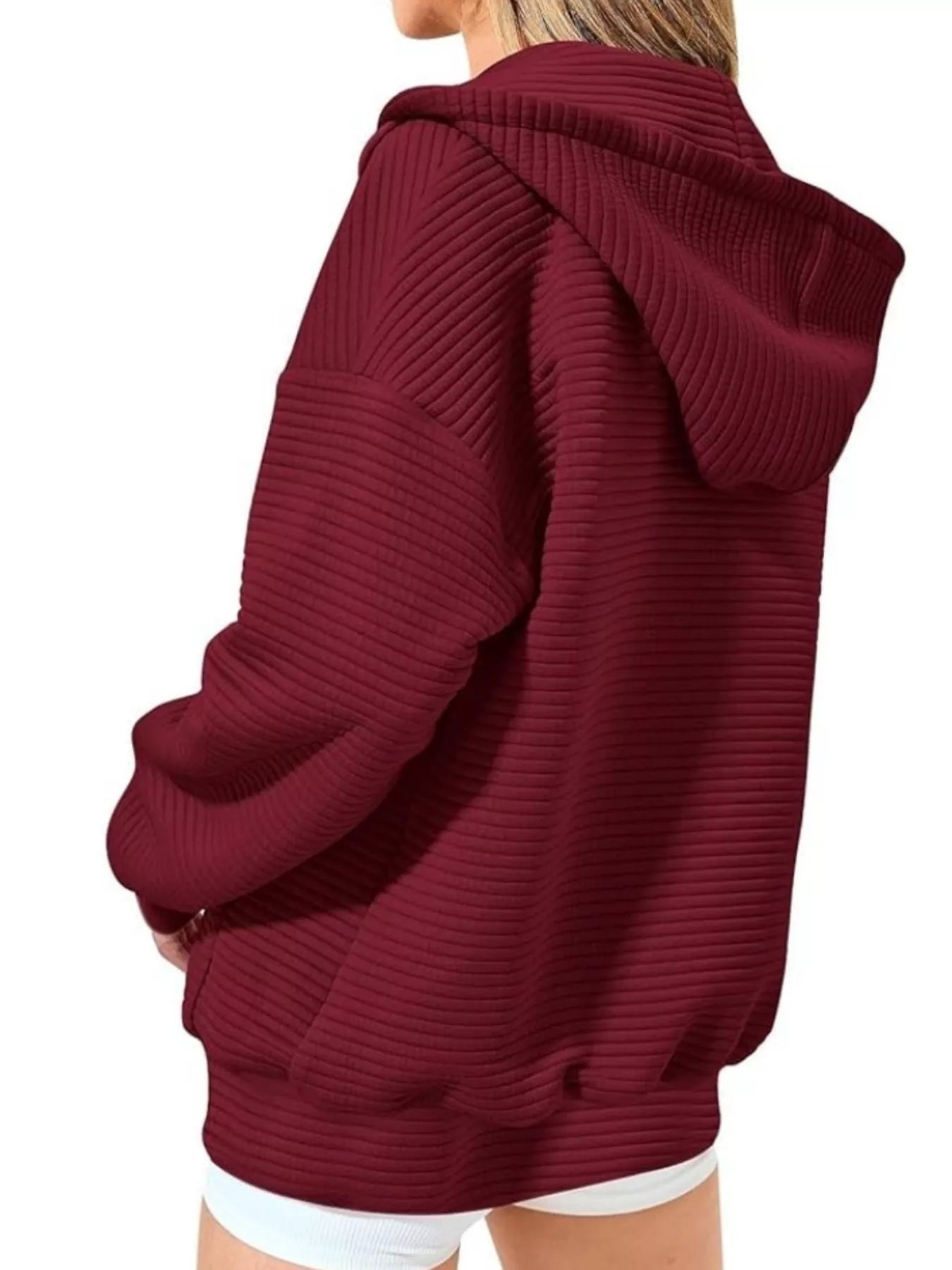 Drawstring Zip Up Dropped Shoulder Hoodie - cas7m
