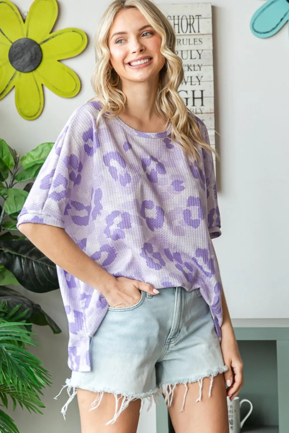 HOPELY Print Waffle Oversized T-Shirt - cas7m