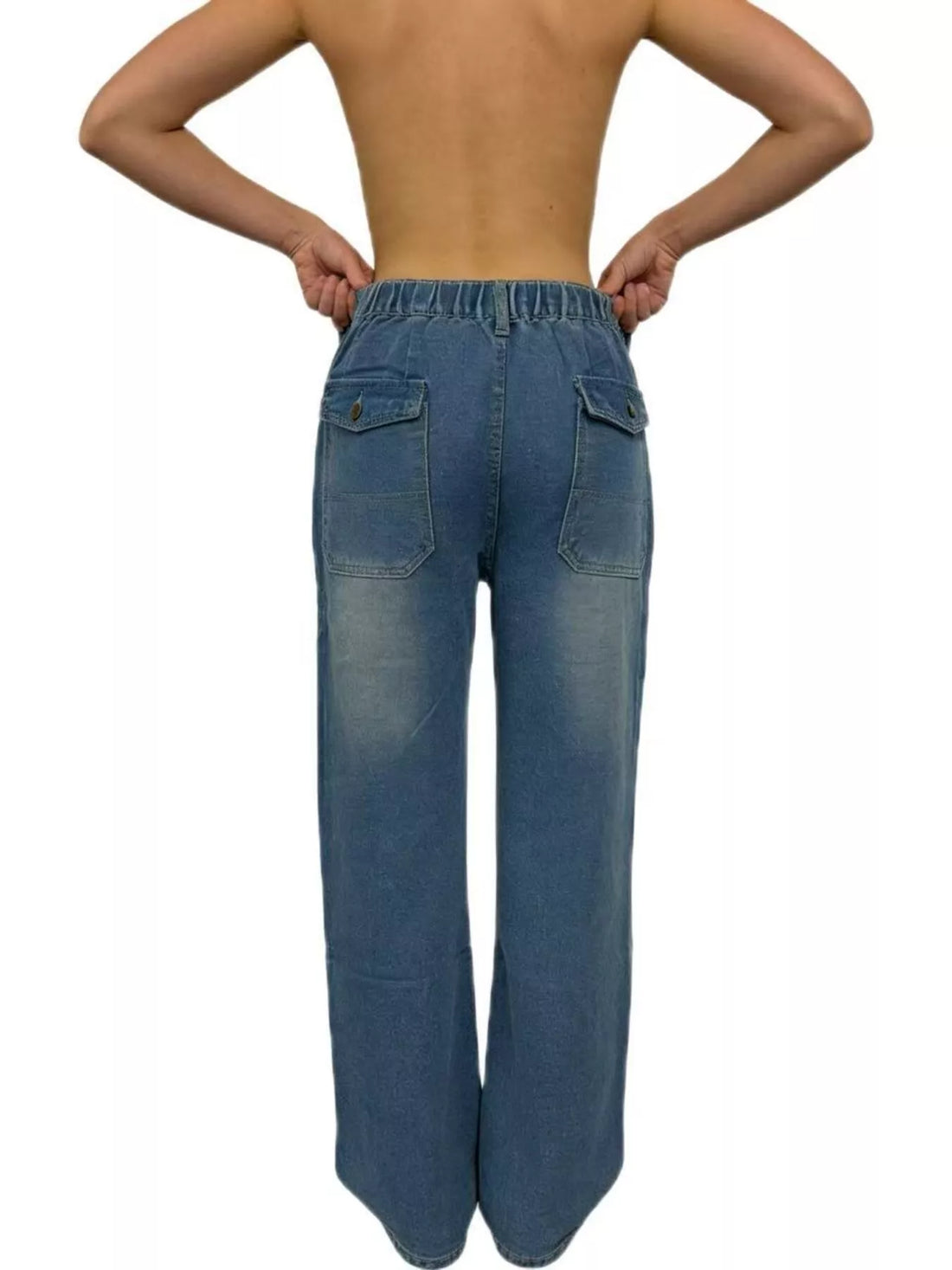 Wide Leg Contrast Stitching Jeans - cas7m