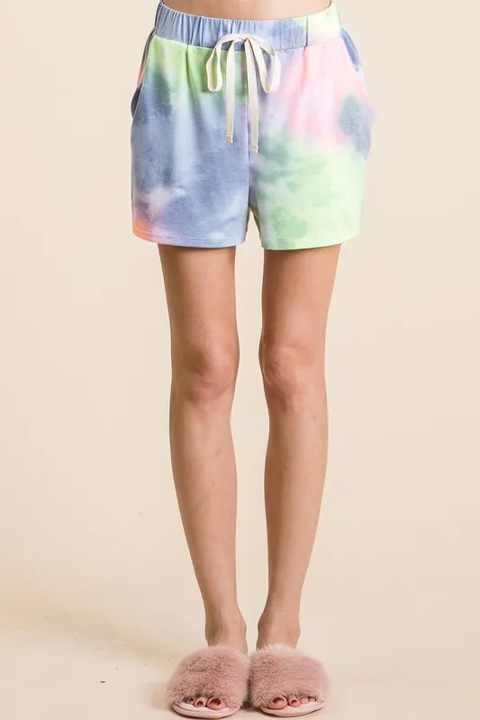BiBi Tie Dye Casual Shorts with Twill Tape Drawstring - cas7m