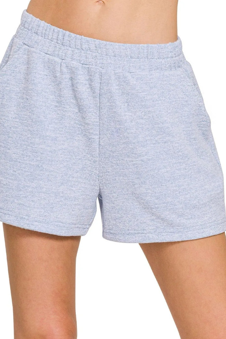 Zenana Soft Melange Hacci Elastic Waist Band Shorts - cas7m