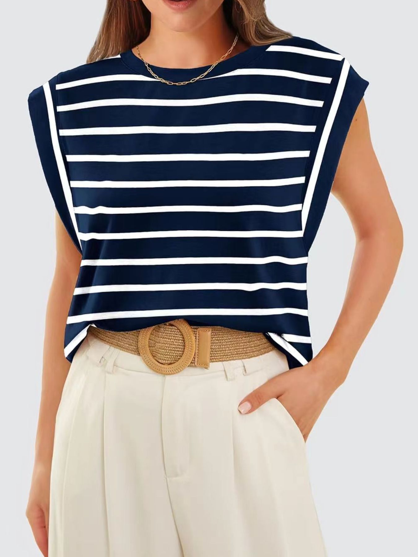 Striped Round Neck Tank - cas7m