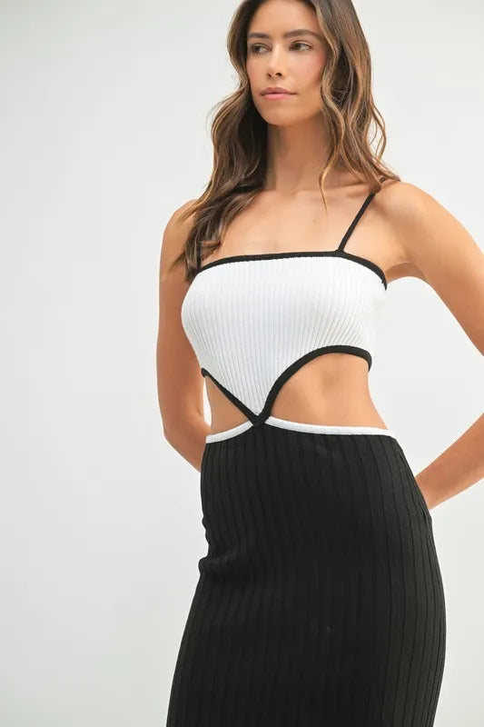 MABLE Ribbed Knit Color Block Cutout Midi Dress - cas7m