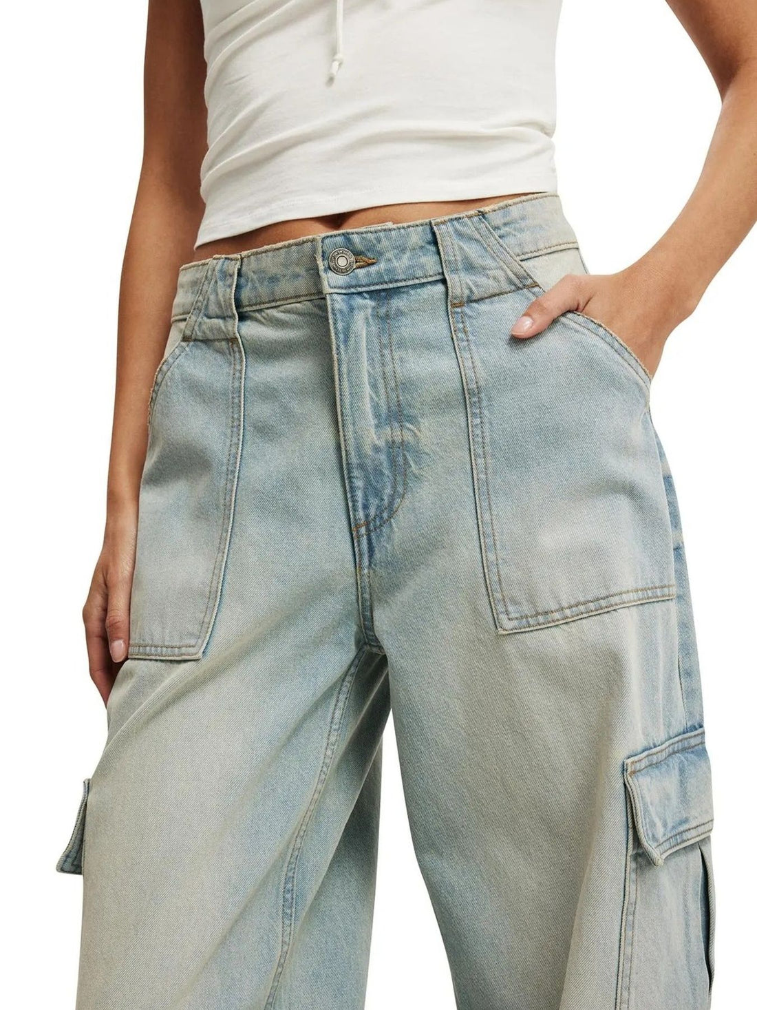 Wide Leg Cargo Jeans - cas7m