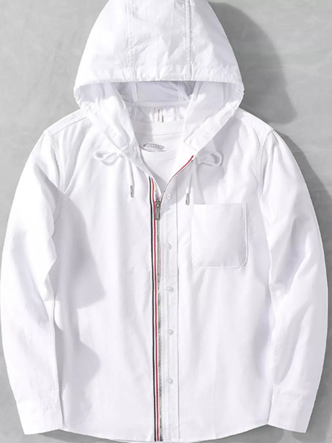 Men's Plus Size Striped Trim Hooded Casual Shacket - cas7m