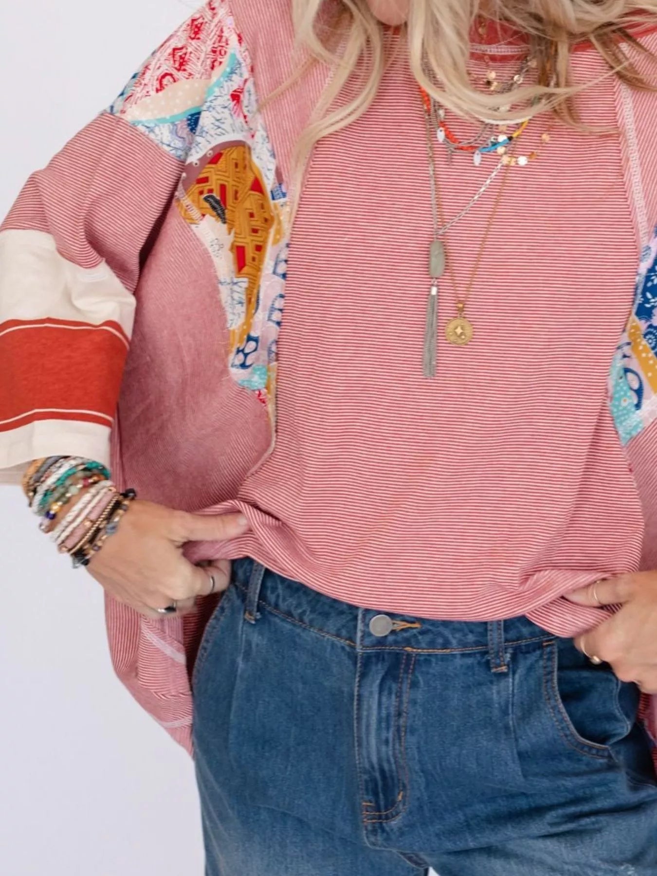 Striped Floral Long Sleeve T-Shirt - cas7m