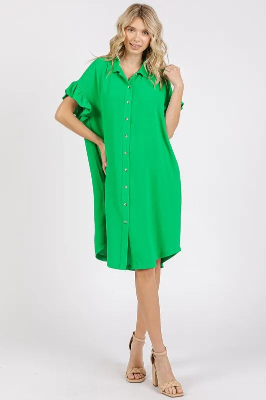 Mittoshop Button Down Flounce Sleeve Dress with Pockets - cas7m