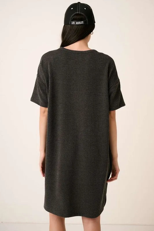 Mittoshop Urban Rib Knit Short Sleeve Tee Dress - cas7m