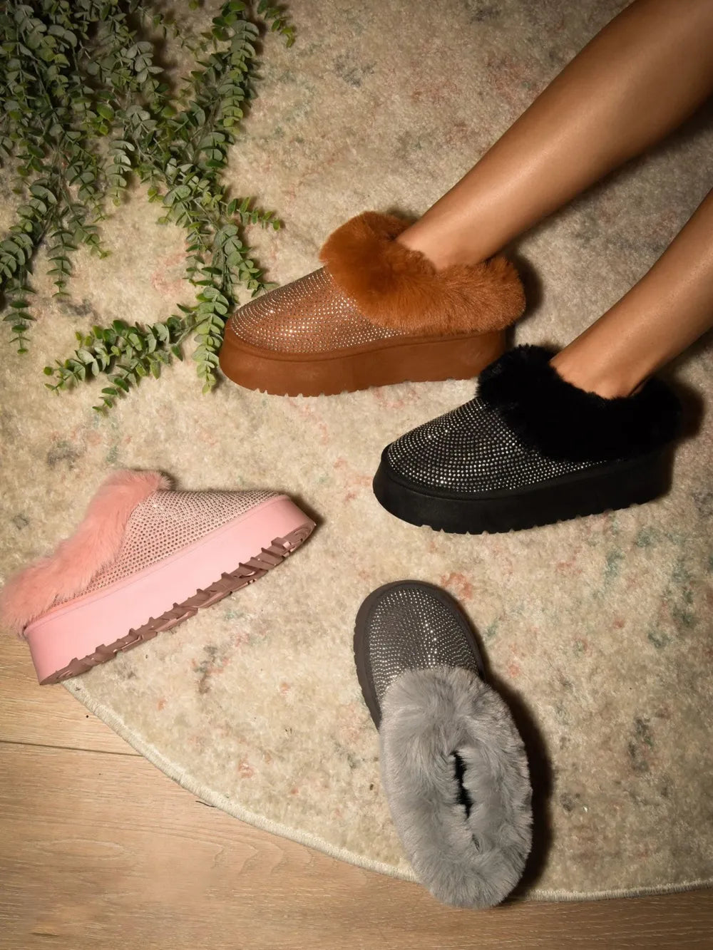WILD DIVA Embellished Faux Fur Platform Booties - cas7m
