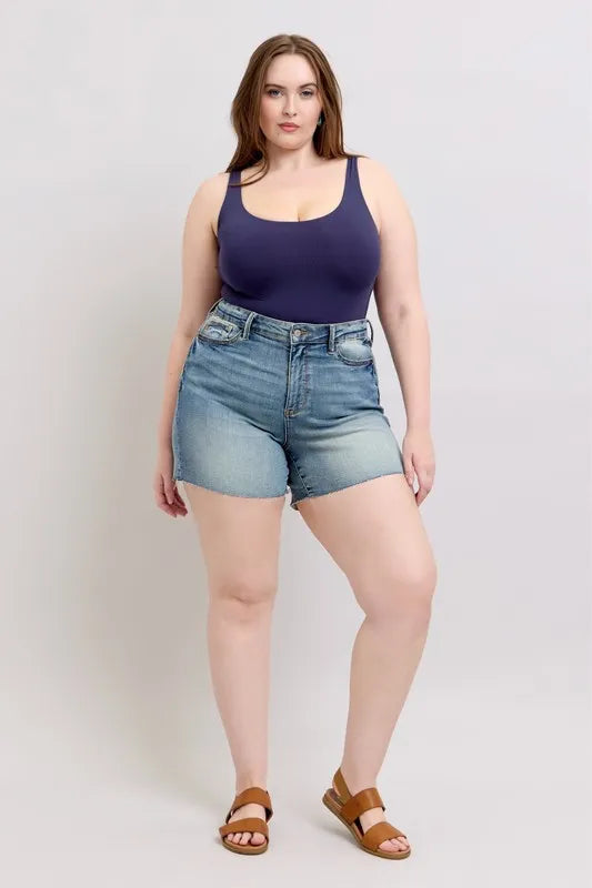 Judy Blue Full Size High Waist Star Seam Detail Denim Shorts Plus Size - cas7m