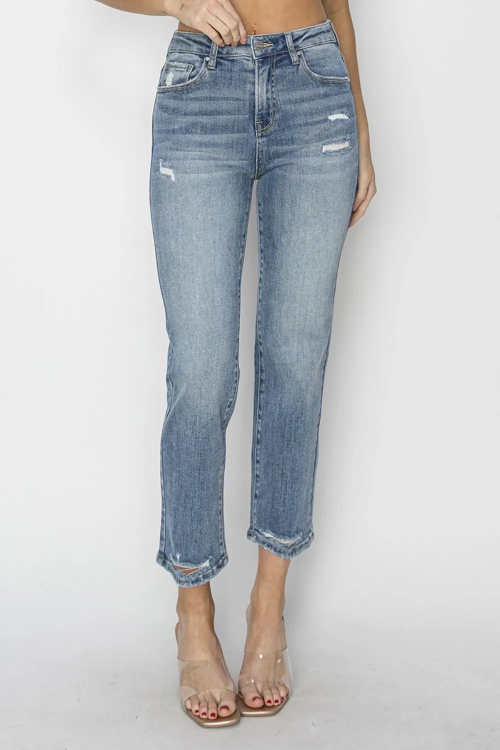 RISEN Full Size High Waist Distressed Cropped Jeans - cas7m