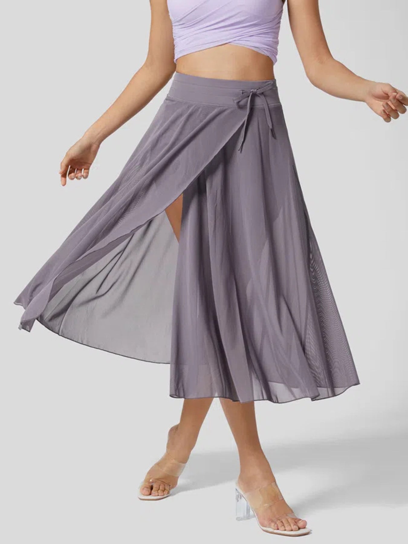 Slit Flowy Skirt with Shorts Liner - cas7m