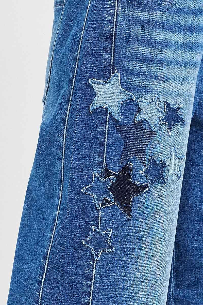 RISEN Elastic Band Slouchy Cropped Barrel with Star Patch - cas7m