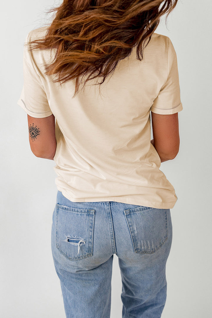 Letter Graphic Round Neck T-Shirt - cas7m