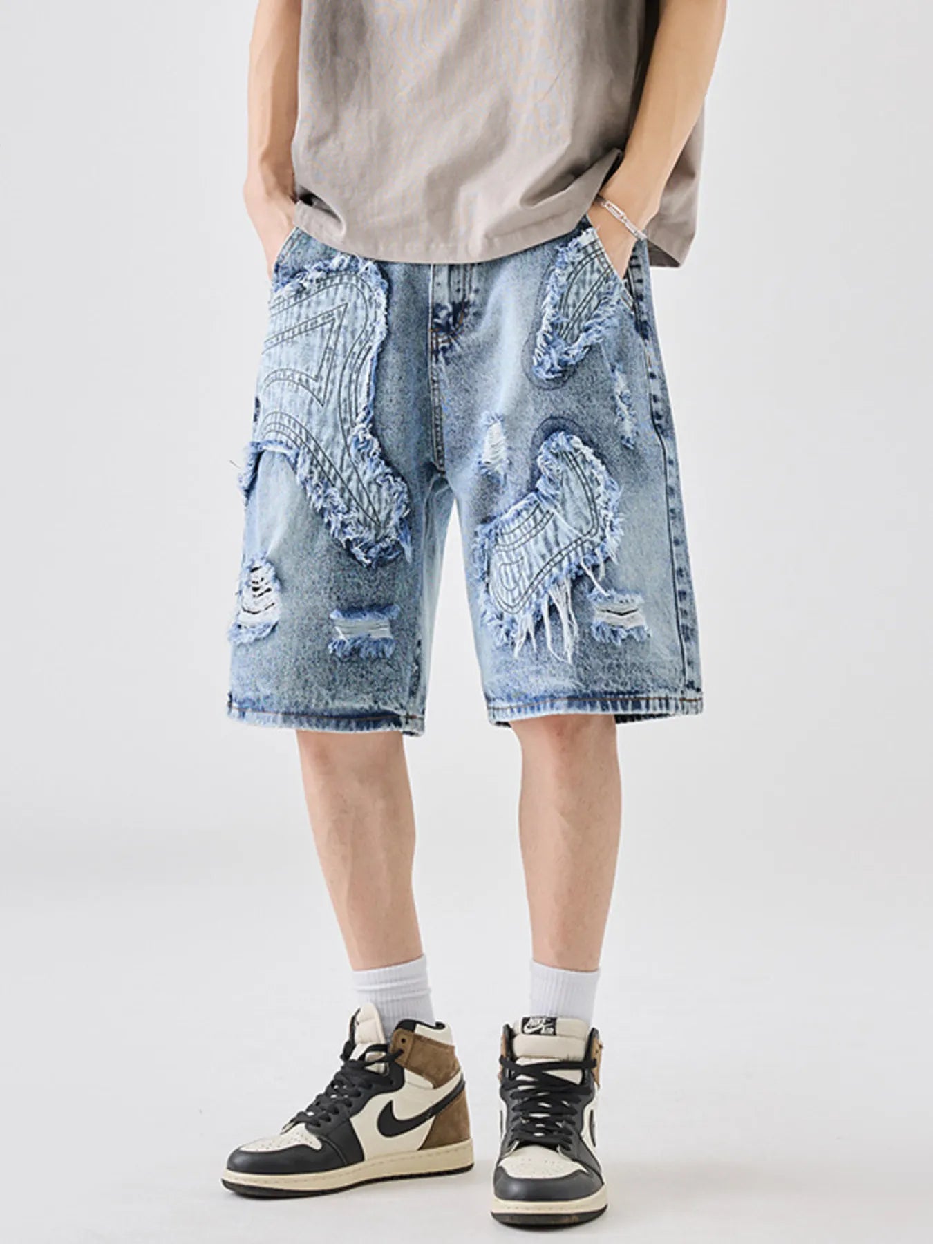 Men's Full Size Distressed Denim Shorts Plus Size - cas7m