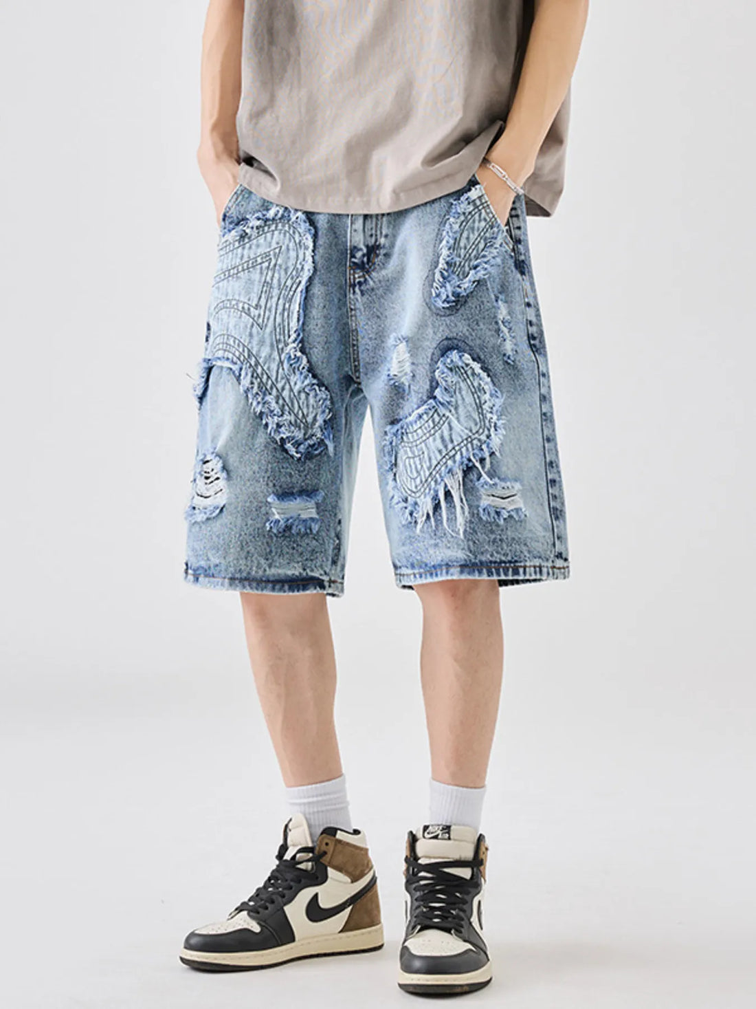 Men's Full Size Distressed Denim Shorts Plus Size - cas7m