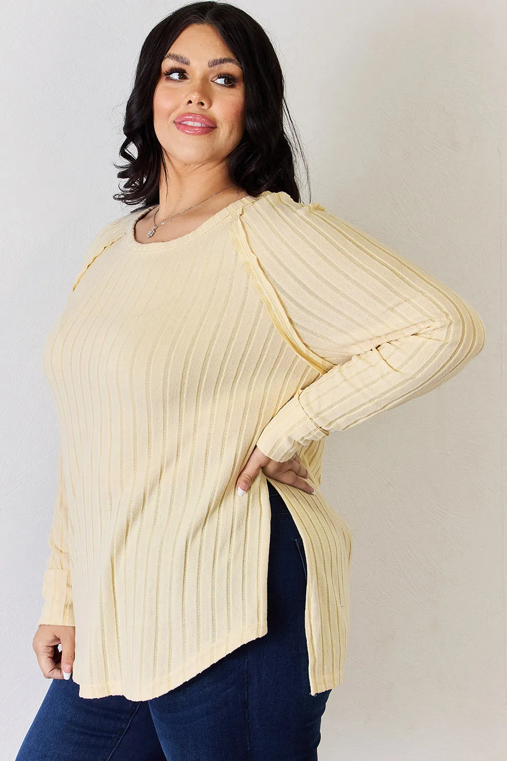 Ribbed Basic Stretch Top – Versatile & Comfy Poly Blend - cas7m