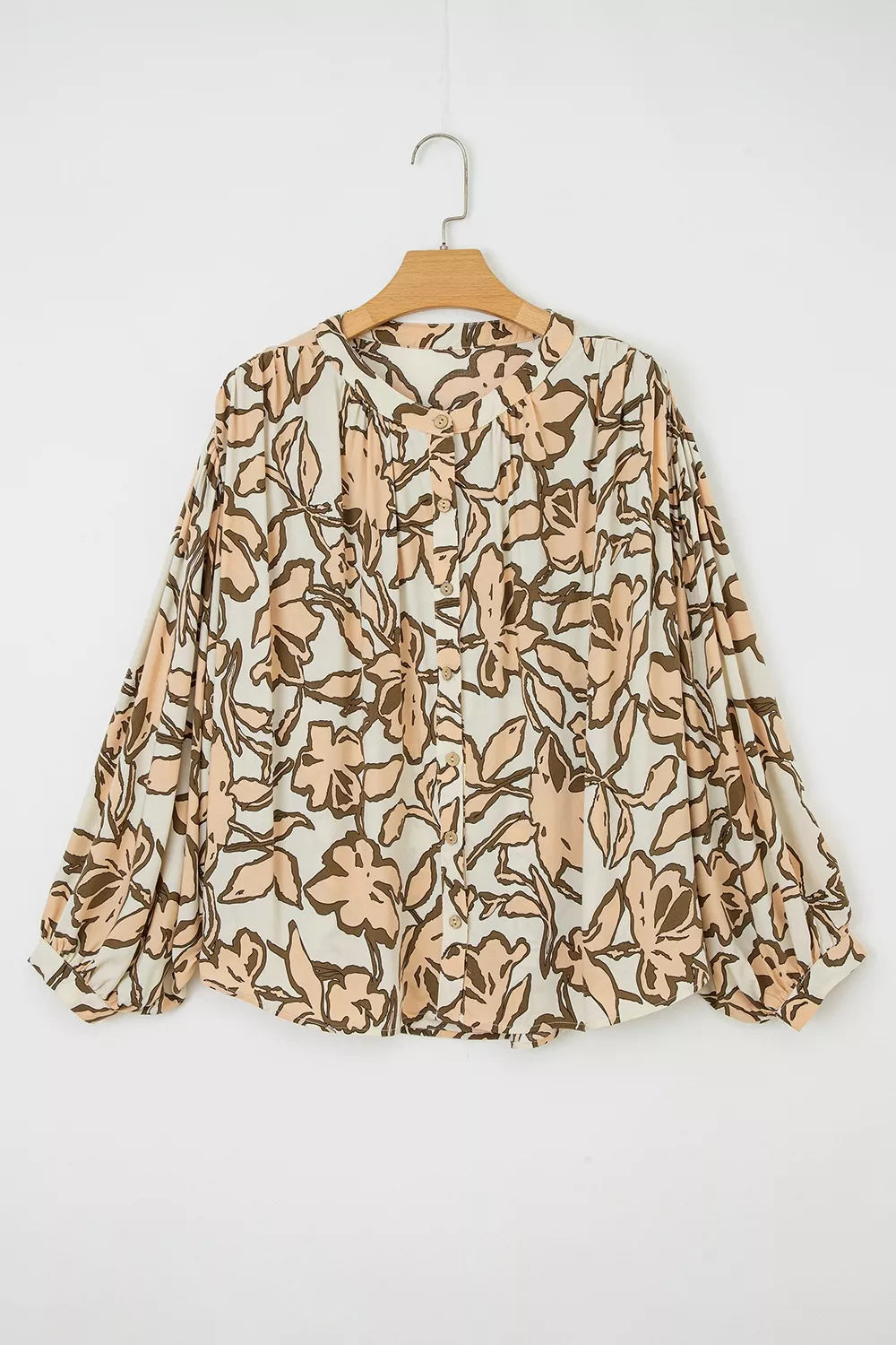 Floral Print Button-Down Long Sleeve Shirt - cas7m