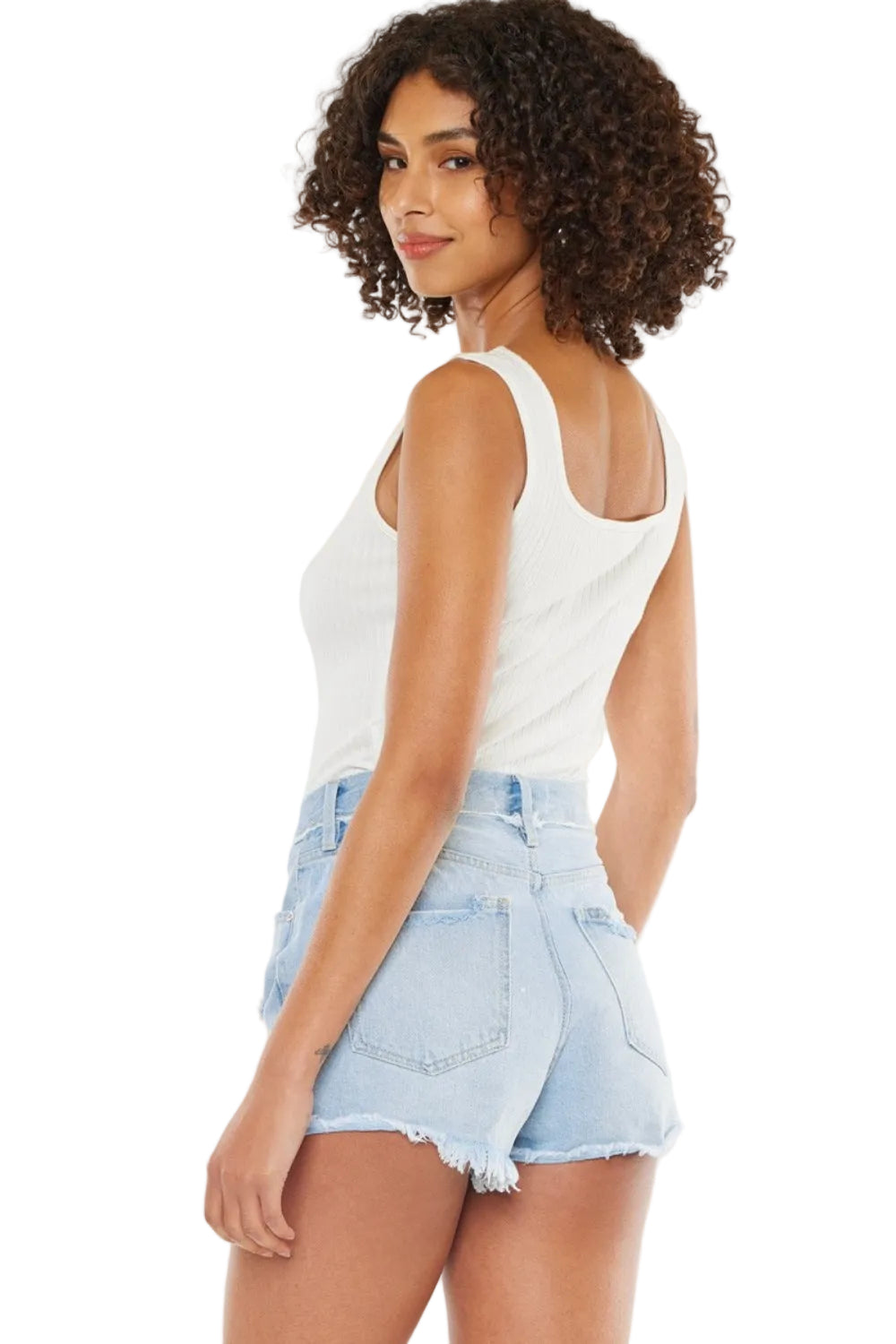 Kancan Distressed Button Fly Denim Shorts - cas7m