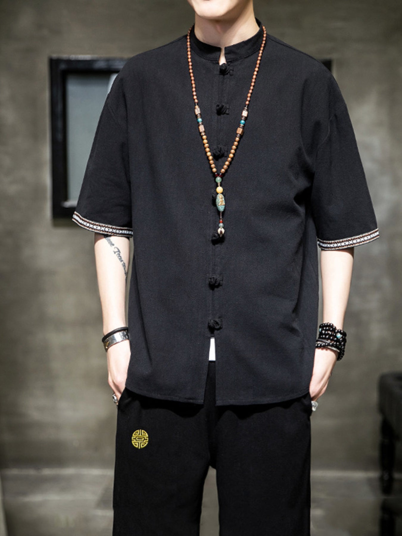 Men's Plus Size Chinese Style Half Sleeve Shirt - cas7m