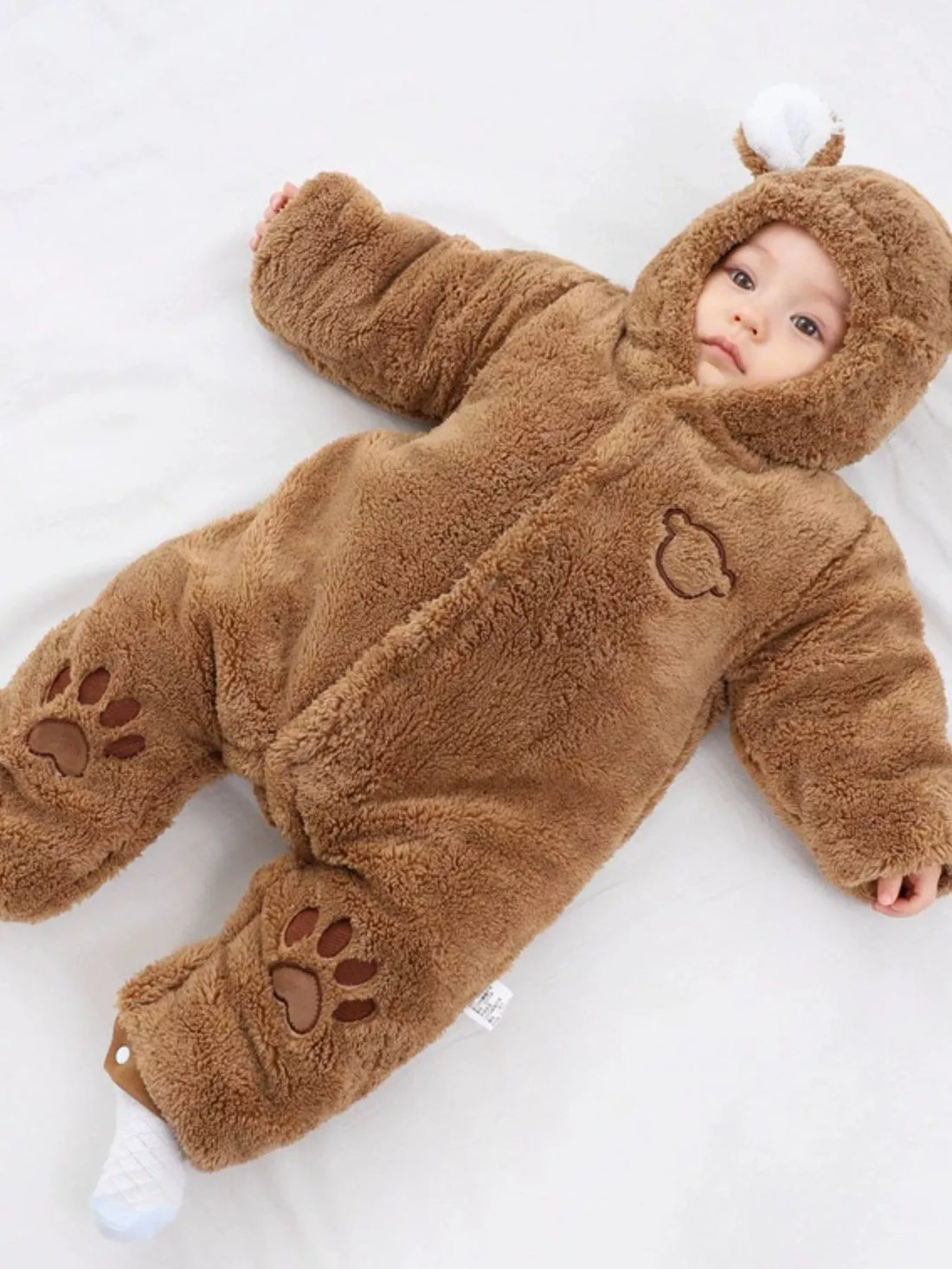 Children's Cozy Bear Hooded Fleece One-Piece - cas7m