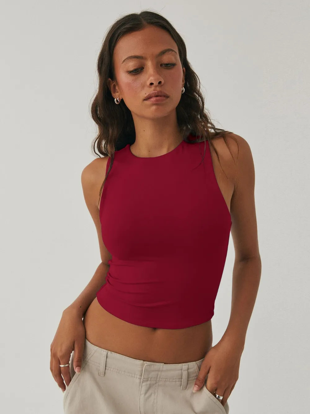 Round Neck Cropped Tank - cas7m