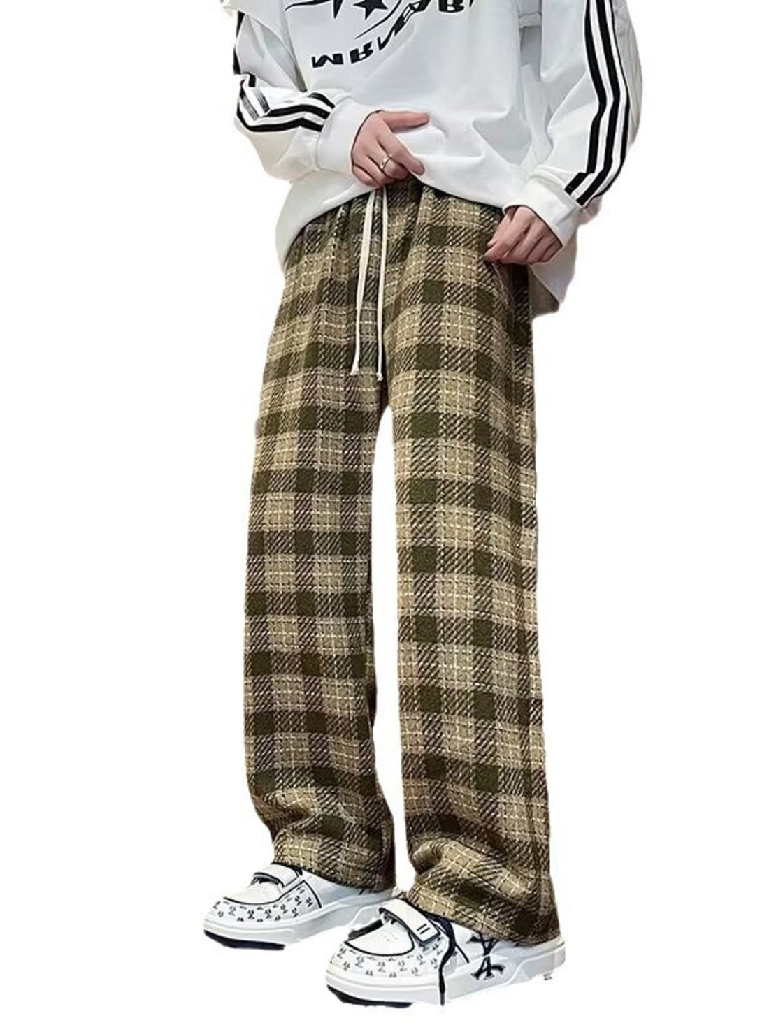 Men's Plus Size Vintage Plaid Wide Leg Pants - cas7m