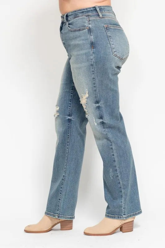 Judy Blue Full Size High Waist Distressed Dad Jean Plus Size - cas7m