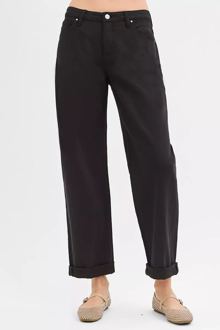 RISEN Tummy Control Mid Rise Ankle Barrel Relaxed Baggy - cas7m