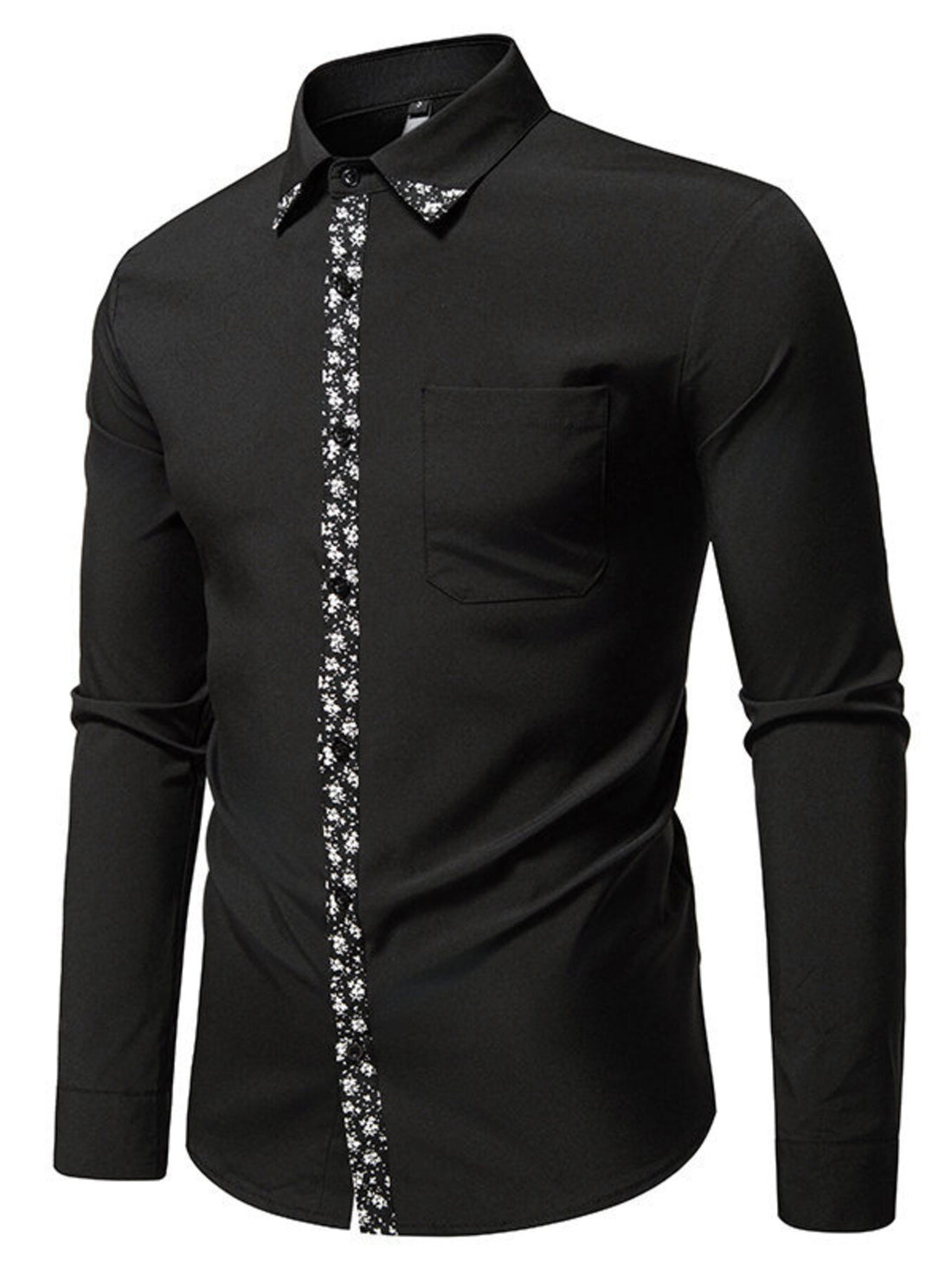 Men's Floral Trim Slim Fit Long Sleeve Shirt - cas7m