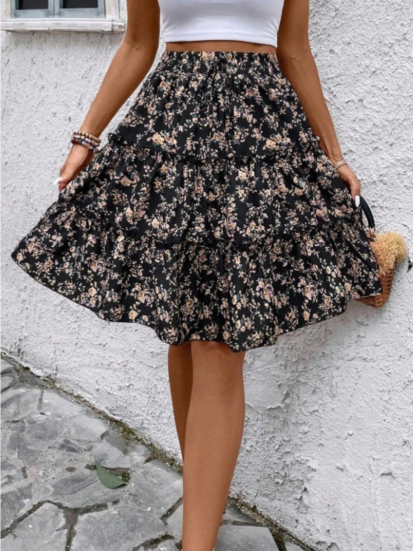 Floral Print Midi Skirt - cas7m