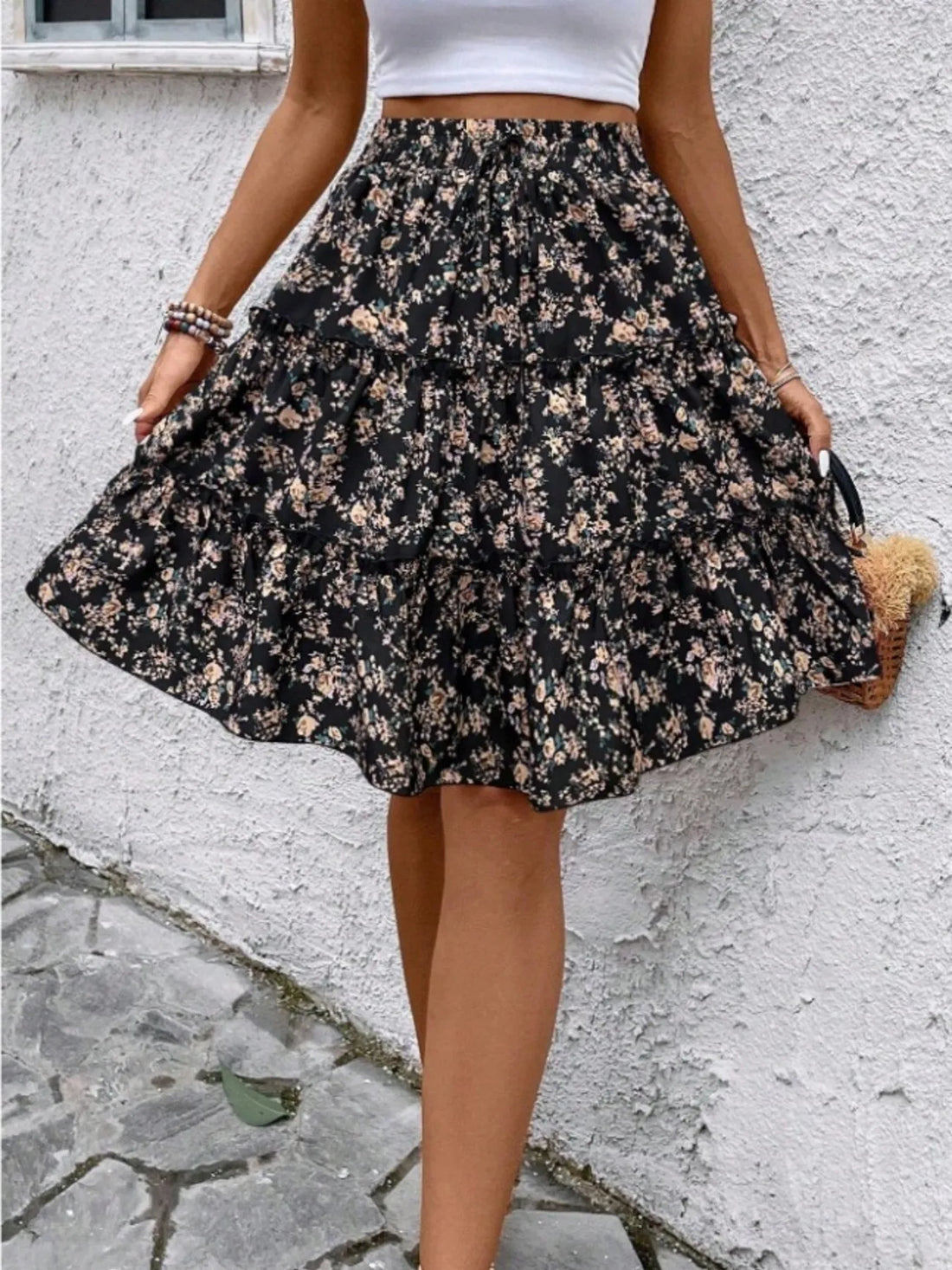 Floral Print Midi Skirt - cas7m