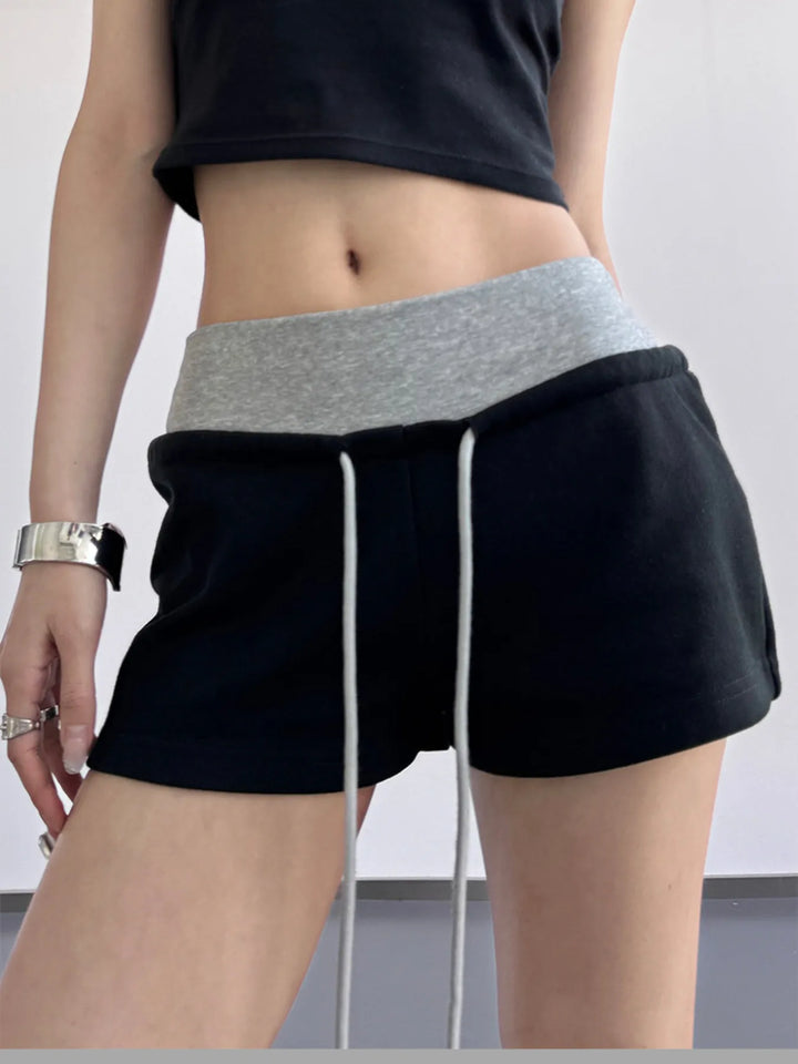 Drawstring Shorts with Contrast Waistband - cas7m