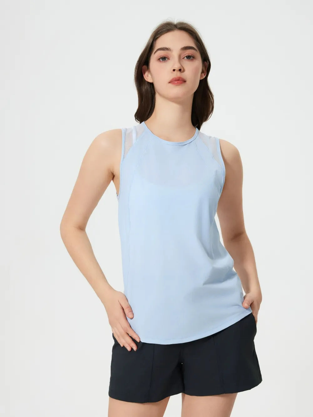 Millennia Cutout Back Round Neck Active Tank - cas7m