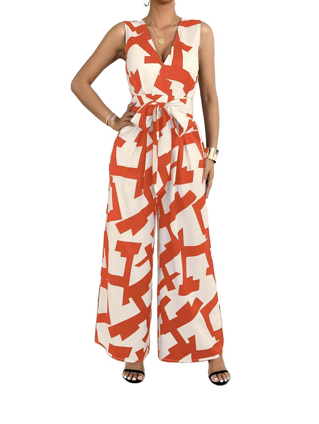 Printed Wide Leg Jumpsuit - cas7m