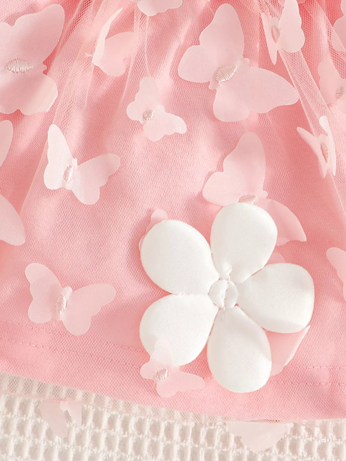 Children's Butterfly Decor Flower Applique Dress with Headband - cas7m