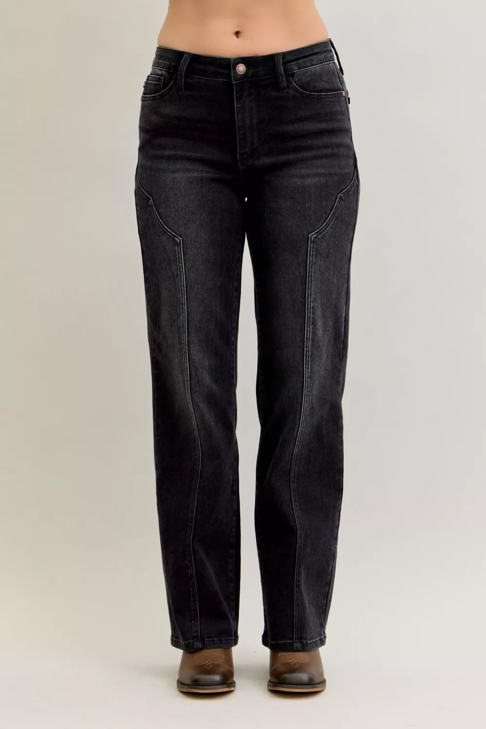 Judy Blue Mid Rise Straight Western Seam Detail Jeans - cas7m
